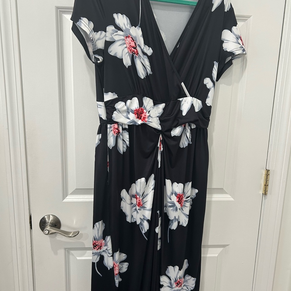 White and Pink Flutter Sleeve Wrap Maxi Dress